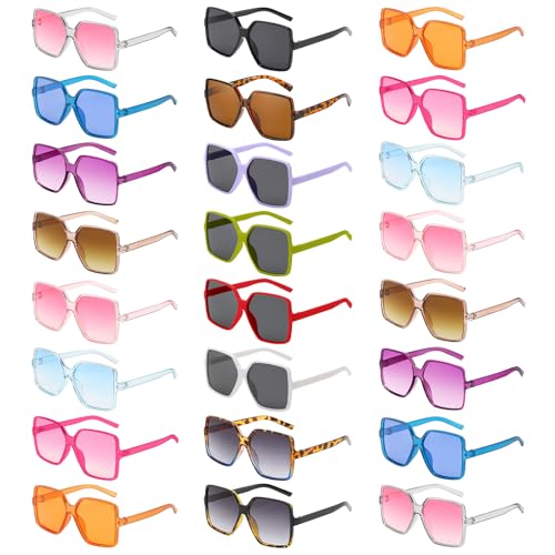 12/24 Pack Oversized Square Sunglasses Bulk Unisex 70s Big Large Wide Colorful Retro Shades for Women Men