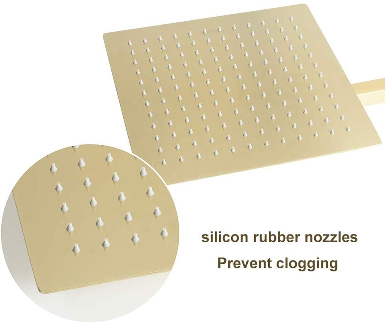 Sistemi Doccia, Miscelatore termostatico da soffitto per Bagno, Finitura Oro Spazzolato, con soffione Quadrato da 10-12" e doccetta, Lusso S (10 Pollici)