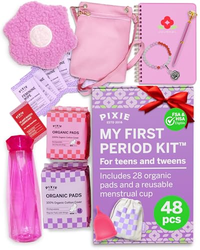 First Period Kit for Girls 9-12 - Ranked 1 for Comfortable & Organic Teen Pads - Tween Girls Trendy Stuff & Teen Girls Gifts - Biodegradable Absorbent Pads - Thoughtfully Designed for Tweens