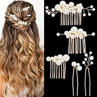 Ouligay 5 Stück Braut Haarschmuck Hochzeit Gold Brautschmuck Haare, Haarschmuck Perlen Haarkamm Braut Kopfschmuck U Form Hochzeit Haarnadeln für Wedding Damen und Frauen