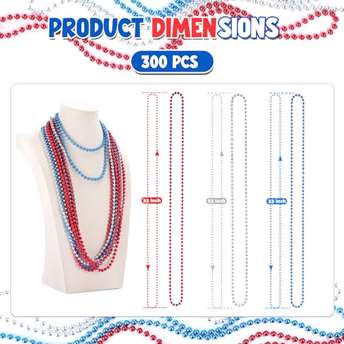 300PCS 4th of July Accessories Patriotic Bead Necklaces, 33inch Red Blue Silver Necklaces Bulk, 4th of July Decorations for Parade Party Favors Veterans Day - Image 4
