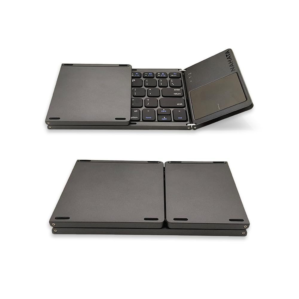 N Pro Foldable Bluetooth Keyboard with Touchpad, Portable Wireless with USB-C Rechargeable, Pocket Size Slim Folding Keyboard for iPads Tablets Laptop Grey