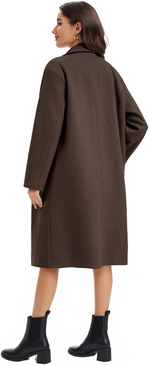 Flygo Womens Long Pea Coat Notch Lapel Double Breasted Trench Coat Fall Winter Overcoat Long Jacket - Image 4