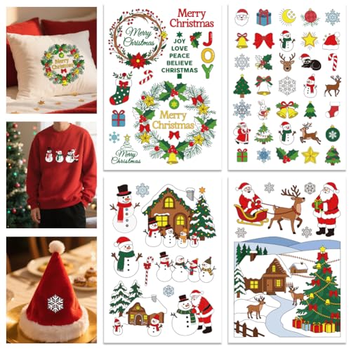 GLOBLELAND 4 Sheets Christmas Winter Water Soluble Embroidery Pattern