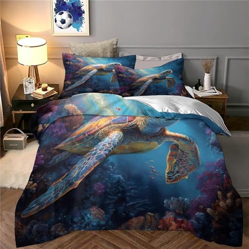 Parure de lit tortue de mer 3D microfibre ultra douce de luxe