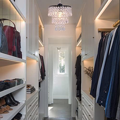 diisunbihuo Modern Mini LED Pendant Light Mini Crystal Chandelier 3 Layers Small Crystal Pendant Light Fixture Flush Mount Ceiling Light for Hallway Kitchen Bedroom Dining Room(E26,Chrome)