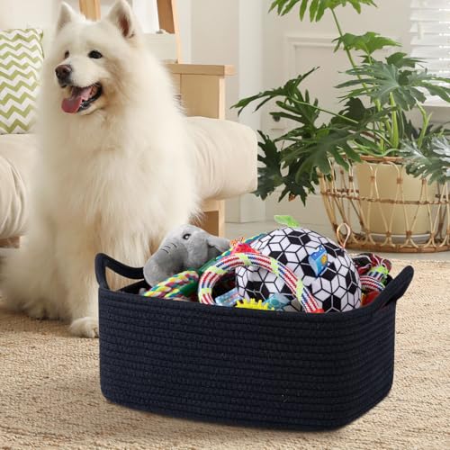 Image of OIAHOMY Woven Basket, Gift Basket Empty with Gift Bags and Ribbons, Rope Baskets for Baby Showers, Storage Baskets with Handles for Nursery, Pet Toy Organizer - Navy Blue