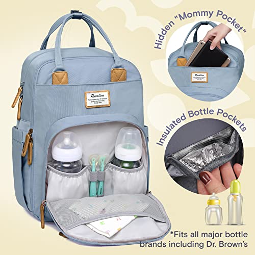 Image of RUVALINO Diaper Bag Backpack-Multifunction Baby Travel Bag with Changing pad, Insulated Bottle Holders & Pacifier Case, Large Capacity, Waterproof, Sky Blue