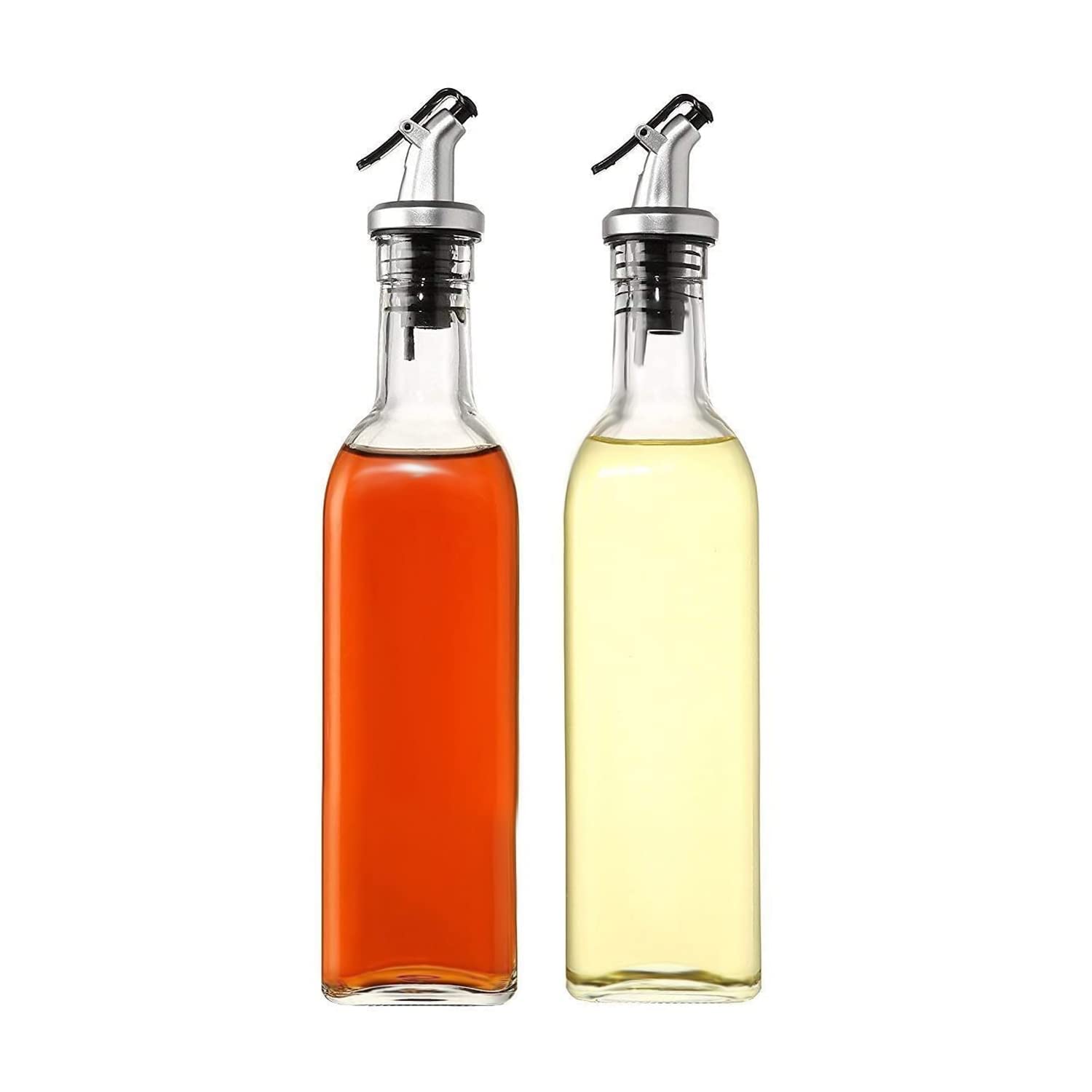 ALISSA Glass Oil Bottle and Vinegar Pouring Dispenser Condiment Set Cruet Seasoning for Dining Table and Kitchen Airtight and Non-drip Bottle Stoppers (Pack of 2) (125ML)