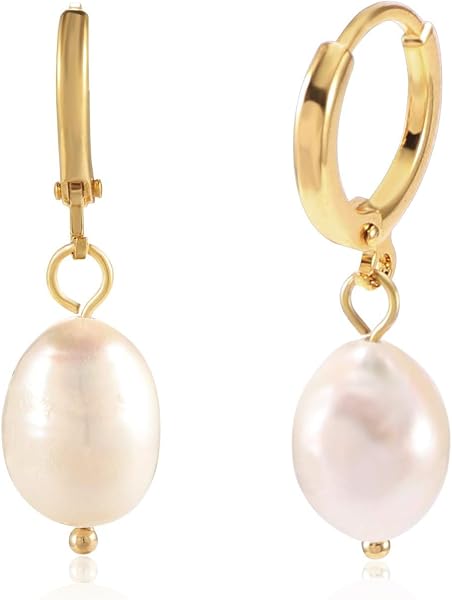 LIAN 18K Gold Plated Hoop Earrings Freshwater Pearl