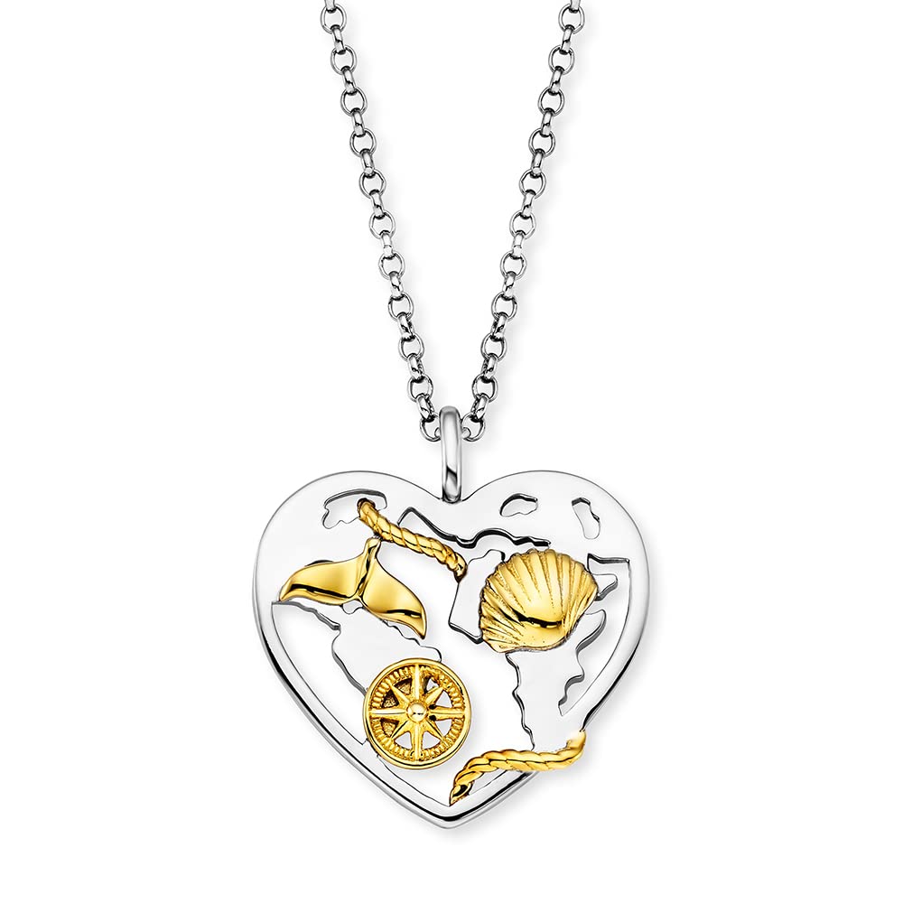 Engelsrufer Angel Whisperer Women's Aloha Necklace Made of Sterling Silver with Bicolour Heart Pendant - Lobster Clasp - Adjustable in Two Lengths - Nickel-Free, 42 cm, Sterling Silver, No Gemstone