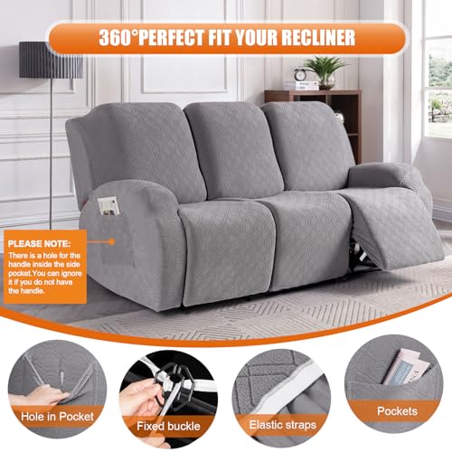 Image of VANSOFY Recliner Cover, 3-Pieces Stretch Reclining Couch Covers with Pockets Reclining Sofa Slipcovers 3 Seater Soft Washable Furniture Protector for Dogs Cats(Light Gray)