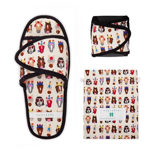 Image of EUXTERPA Women Travel Slippers, Adjustable Ladies Slipper, Lightweight Easy Carry Foldable Travel Slippers with Storage Bag