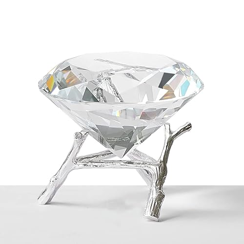 JINGDI Diamant-Briefbeschwerer, 100 mm, Kristall, Diamant mit Zweigständer, Dekoration für Hochzeit, Party, Zuhause, Weihnachtsgeschenk, Geburtstagsgeschenk (Silber) Cover