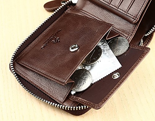 Men's Leather Zip Around Wallet ID Card Window Secure Zipper Bifold RFID4