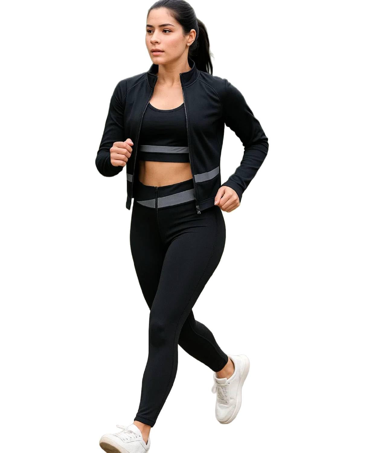 Khwaish Store Women's 3 Piece Gymwear Workout Set, Sports Bra & High Waist Stretchable Tight Legging With Sports Yoga Full...