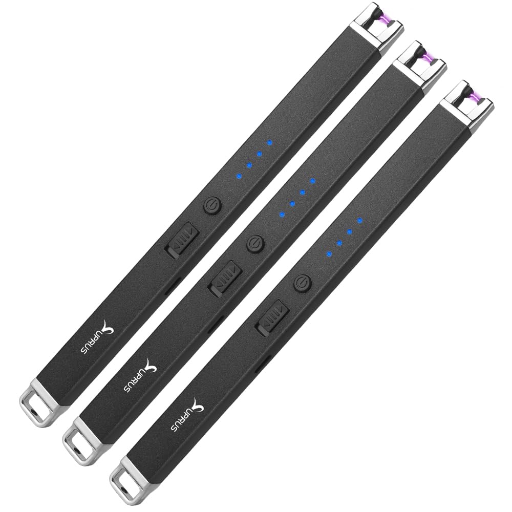 Electric Lighter Arc Windproof USB Flameless Rechargeable Lighter with Safety Lock for Candle (Black&Black&Black)