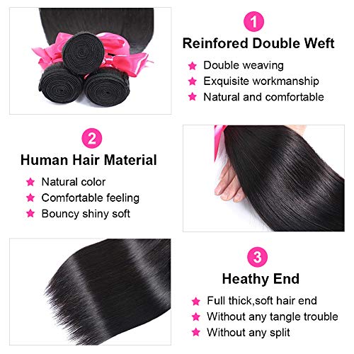 Romface 12A Brazilian Hair Bundles Straight Human Hair Weave Bundles Brazilian Straight Hair 3 Bundles Natual Black Color 300g Total 16 16 16 inch - Image 4