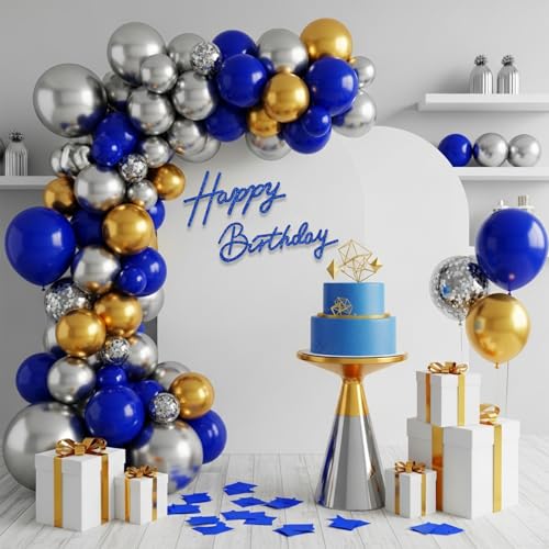 Image of TONIFUL Happy Birthday Sign for Backdrop - Glitter Navy Blue Felt Banner - Includes Dot Glue - Perfect for Birthday Party Backdrop,Wall Decor,Balloon Arch,Photo Background