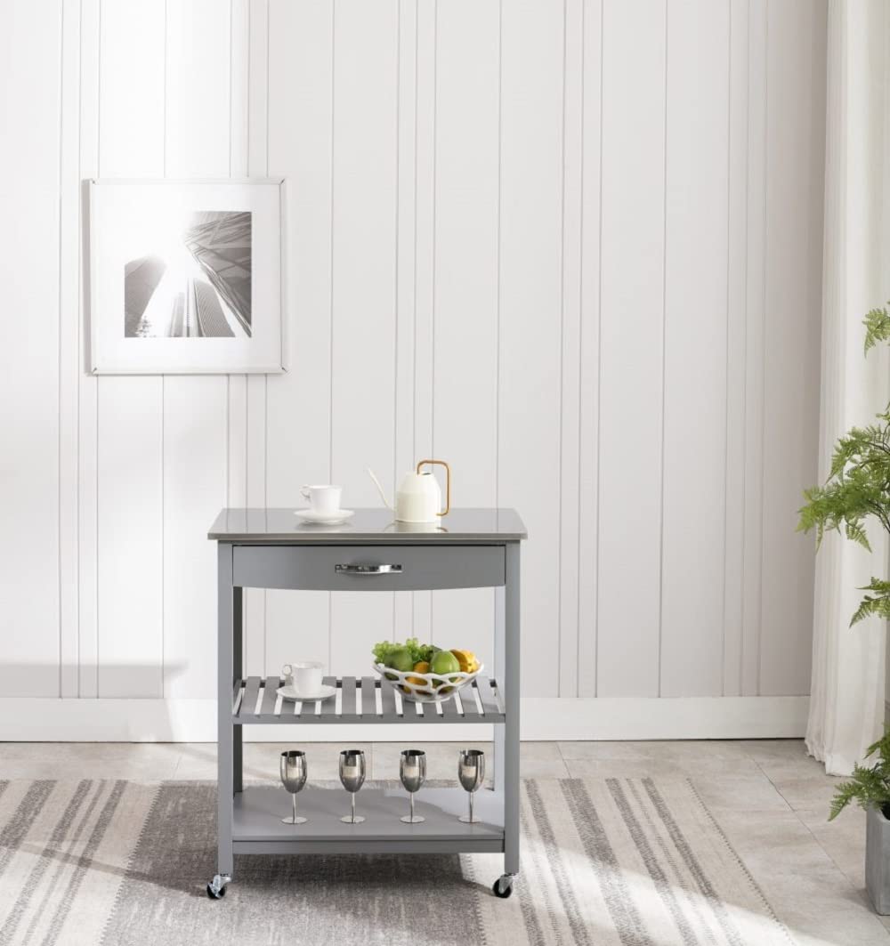 Boraam Carrello da cucina Holland con piano in acciaio inox, grigio