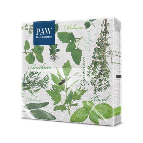 PAW - Servietten 3-lagig (33 x 33 cm) I 20 Stück I Perfekt für Geburtstage, Partys, Hochzeiten, Kommunion und Feiern I Tischdeko Bunte Papierservietten - Kräuter I Flavor Of Herbs