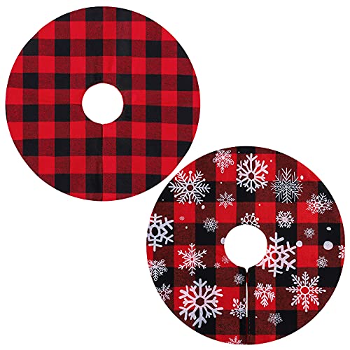 Uratot 2 Pack Mini Christmas Tree Skirt With Snowflake 15 Inches Red And Black Buffalo Plaid Tree Skirt With White Plush For Christmas Holiday Party Decorations #TOP19