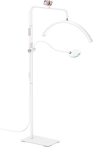 Half Moon - Lámpara de pie LED ajustable con lupa 4X y soporte para teléfono para extensiones de pestañas, arte de uñas, tatuaje, cuidado de la
