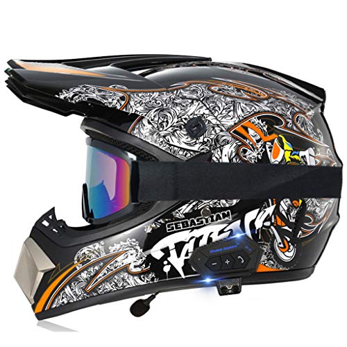 GJJGMGD Juego de 4 cascos de motocross unisex para adultos, con Bluetooth, aprobado por el DOT, para niños y jóvenes, cuatrimotos, motocicleta, todoterreno, motocross, casco de cara completa, casco