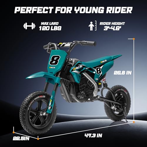 Image of 24V Kids Electric Dirt Bike - 250W Electric Motorcycle, 11 Mph Max Speed Electric Motorcycle Mini Bike with Music, 10 Miles Range, Twist Grip Throttle, Metal Suspension, Rubber Tires (Dark Green)
