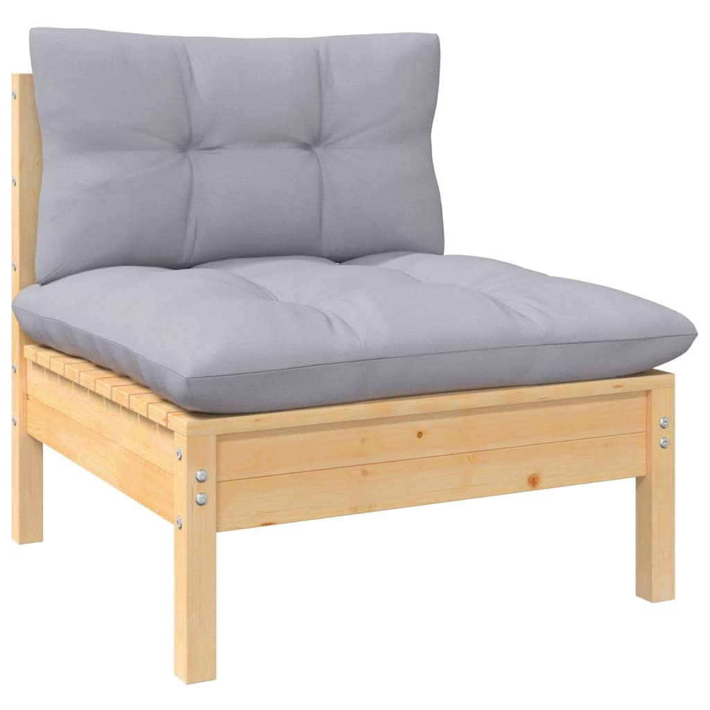 vidaXL Garten Lounge Set 6-TLG., Gartenmöbel Set Sitzgruppe für Garten Terrasse Balkon, Modular Sofa mit Grauen Kissen, Garnitur Loungemöbel, Kiefernholz