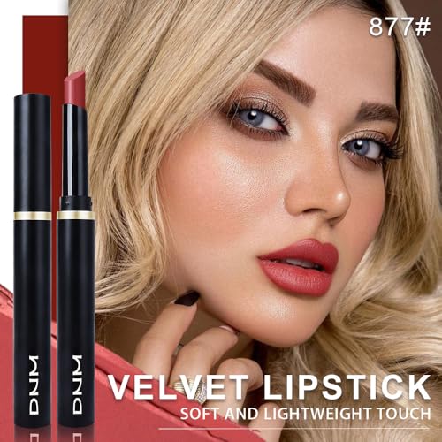 Image of evpct Fire Brick Velvet Matte Lipstick, High Pigmented Slim Lipstick Long Lasting Waterproof for Women Gift, Velvet Silky Lip Stick Stain Color Makeup Blendable 24 Hours Original Makeup Labiales, 877#