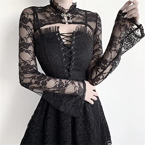 Image of Bolero Shrug Top Trad Goth Black Shawls and Wraps for Evening Dresses Short Cardigan