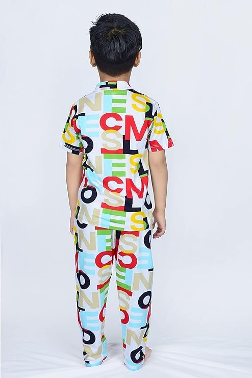 Image of 3BROS Unisex Pure Cotton Short Sleeve Kids Night Dress for Boys & Girls Nightwear /Sleepsuit /Sleepwear /Loungewear Night Suit for Boys and Girls Top and Pyjama Combo Set | JB20HS6031-Parent