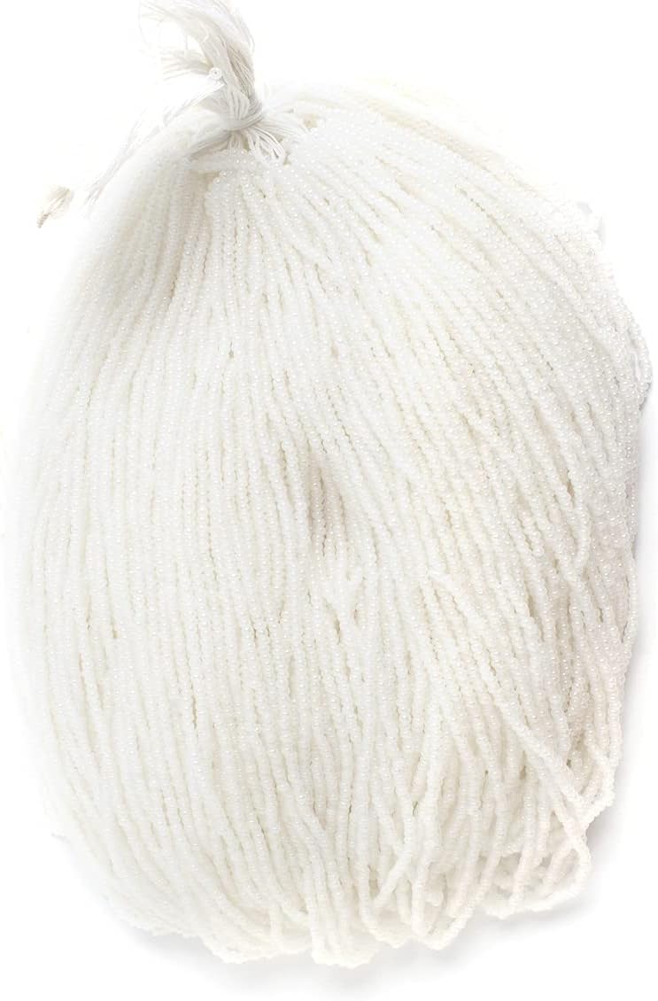 John Bead Czech Glass Seed Beads 11/0 Opaque White AB Strung 500Grams Beads for DIY Arts Crafts Jewelry Bracelets Necklaces Earrings Making
