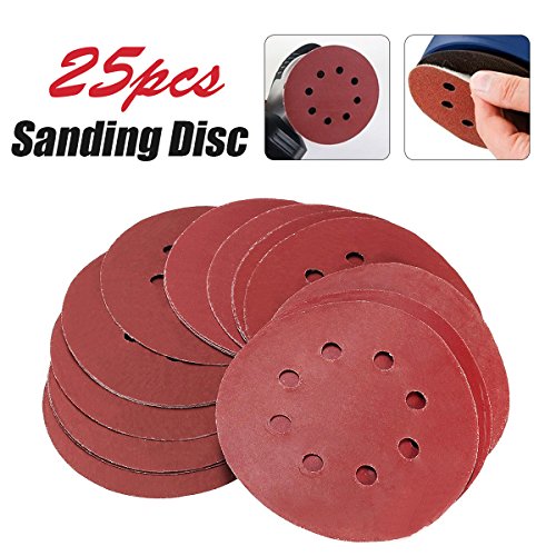 TOPWA - 25 hojas de lija de velcro 800 1000 1200 1500 2000 grano 5 pulgadas 8 agujeros surtidos lijadora orbital herramienta de papel de lija redonda para lijadora orbital aleatoria