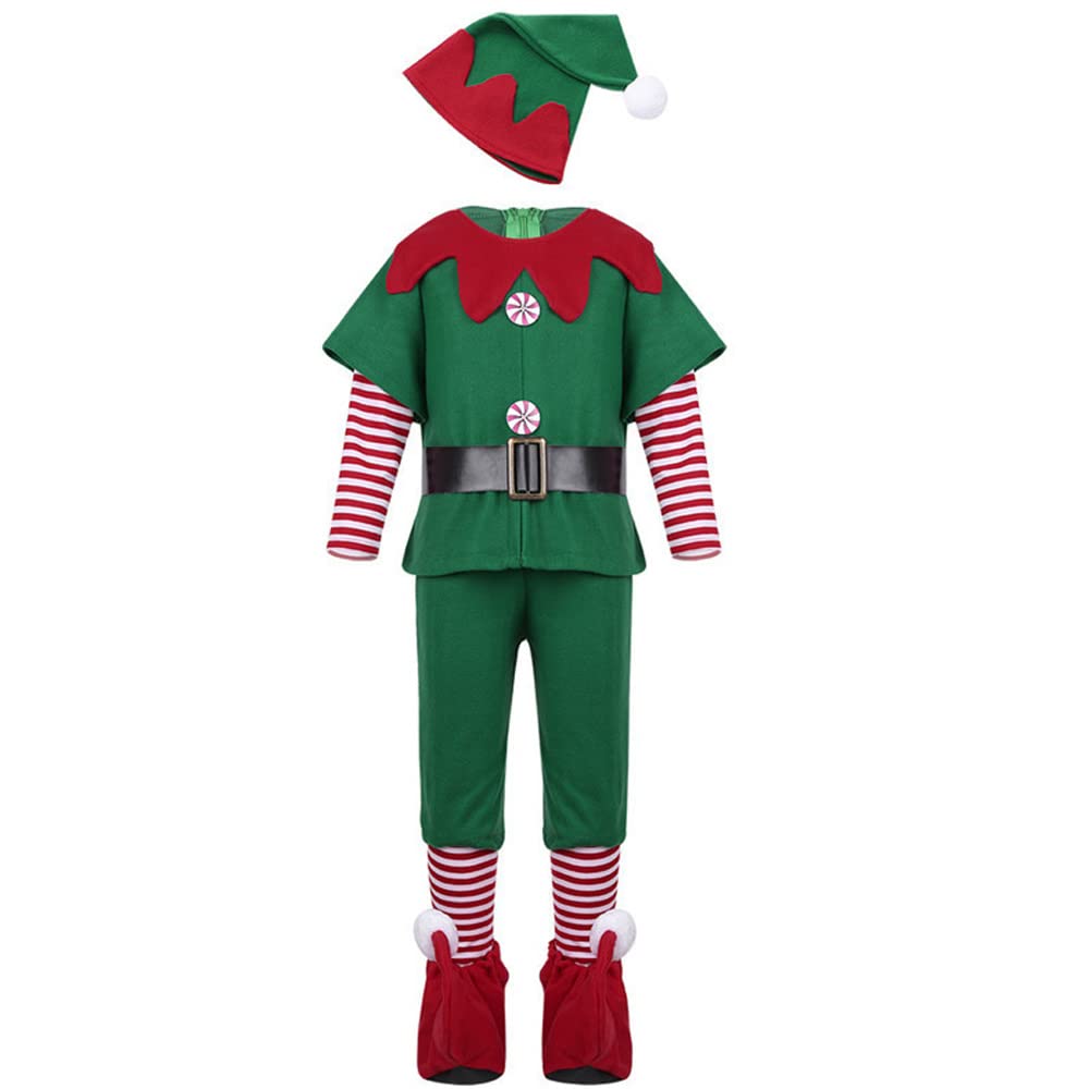 Zenova Christmas Elf Costume Adult Kids,Christmas Green Elf Family Outfit Men Women Boys Girls Xmas Carnival Party Costume,Santa's Helper Cosplay Party Dress Up (Boys/Men, for Height 150-160cm)