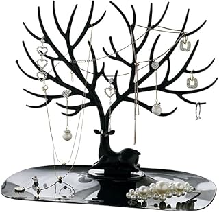 Generic Jewelry Organizer Stand Deer Shape Accessories Holder Necklace Earrings Ring Display Tree for Vanity Dresser Large Capacity Storage for Women Girls Bedroom Decor (Black)