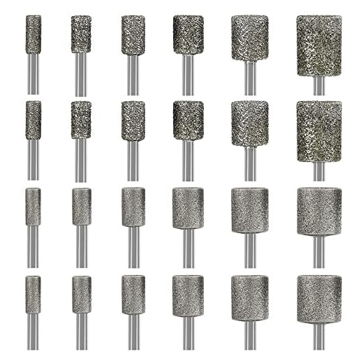 Stone Carving Set Diamond Burr Bits Compatible with Dremel, 46Grit 150Grit 24PCS Polishing Kits Rotary Tools Accessories with 1/8'' Shank for Engraving, Grinding, Stone, Rocks, Jewelry, Ceramics