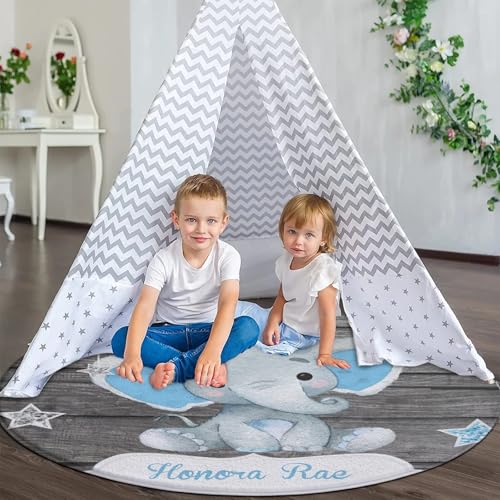 Tapete redondo personalizado infantil azul elefante gris miniatura 5