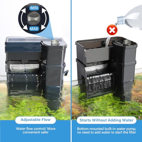 Image of hygger Aquarium Filter, Ultra Quiet Aquarium Hang on Filter, Multi-Stage Filtration Activated Carbon Biochemical Fish Tank Filter for up to 50 Gallon Aquariums, Adjustable Flow, 153 GPH, 7W, Black