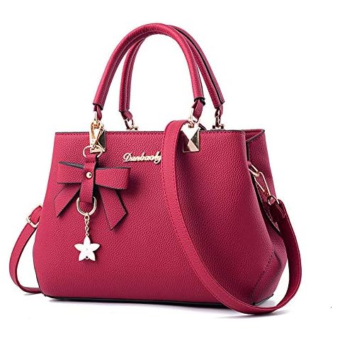 Womens Top Handle Handbag PU Leather Tote Purse Crossbody Shoulder Bag Wine Cover