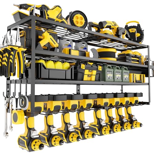 Power Tool Organizer Wall Mount Christmas Gifts for Fathers Dad, 4 Layers Heavy Duty Metal Garage Organization Loads 360lbs with 8 Cordless Drill Holder, Tool Shelf for Garage Workshop, UtilityRacks