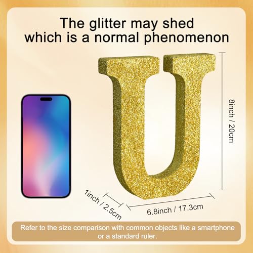 Image of TONIFUL 8 Inch Gold Glitter Letter U Table Centerpiece A-Z Gold Birthday Party Decorations,Gold Alphabet U for Birthday,Chrismas,Graduation,Bridal Shower,Wedding,Anniversary Party Supplies