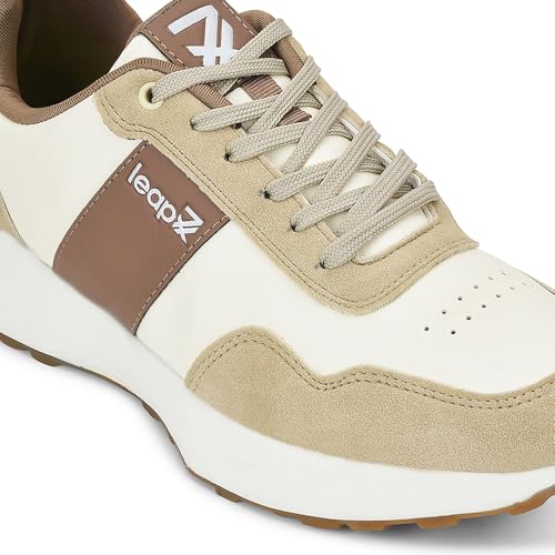 Image of Liberty Leap7x FRONX-2E Men's Casual Lacing Sneakers, Beige and Blue | Suitable for Walking Travel, College, Office | Comfortable Lace-Up Casual Shoes | Lightweight Stylish Fashion Footwear for Men