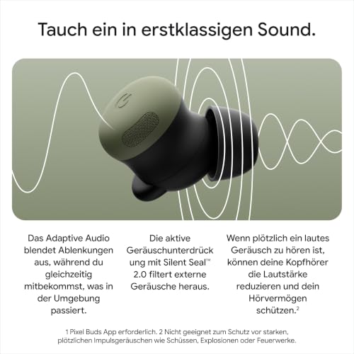 Google Pixel Buds Pro 2 – kabellose Kopfhörer mit aktiver Geräuschunterdrückung – Bluetooth-Kopfhörer – Olive – Ansicht 5