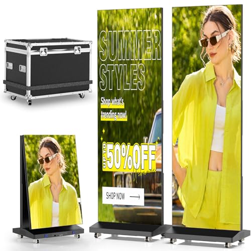 Image of MWE 80 inch P1.86 Spliceable LED Poster Screen with Flight Case, Foldable LED Digital Signage Display Kiosk with Publishing System, Portable Digital Poster for Events and Rentals (2 Panels), Black