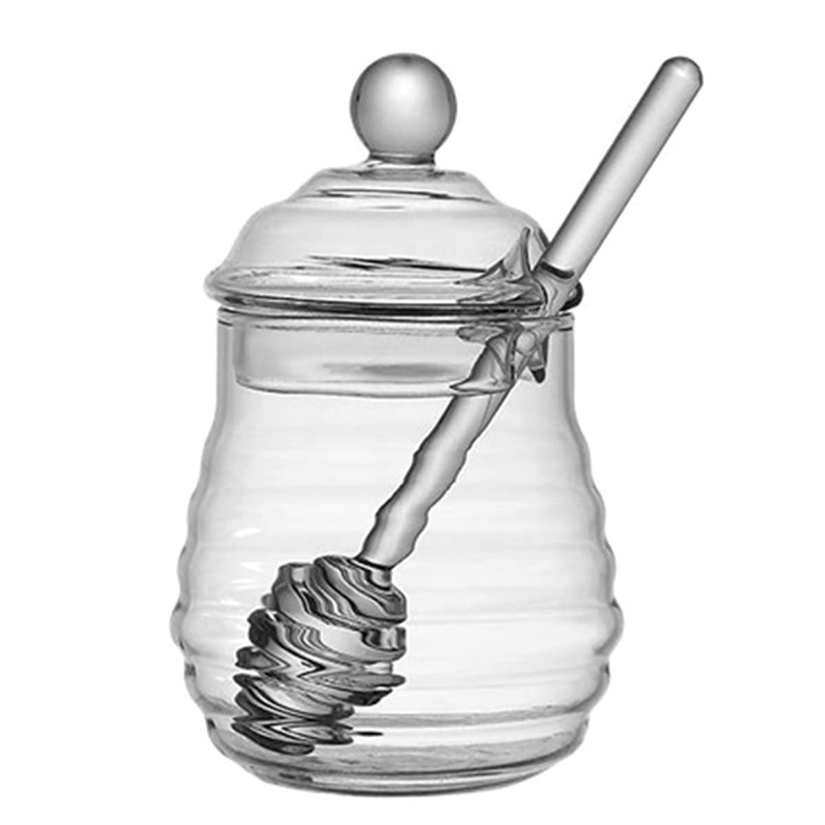 CTRLZS 1Set High Borosilica Glass Honeycomb Tank Honey Storage Container with Dipper and Lid Honey Bottle for Home Party S