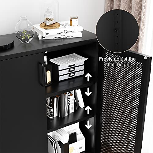 Holtico 42“ Metal Storage Cabinets,Sideboard Buffet Cabinet,Adjustable Metal Cabinets With Doors And Shelves,Modern Metal Cabinet For Garage,Office,Kitchen,Living Room,Pure Black #TOP3