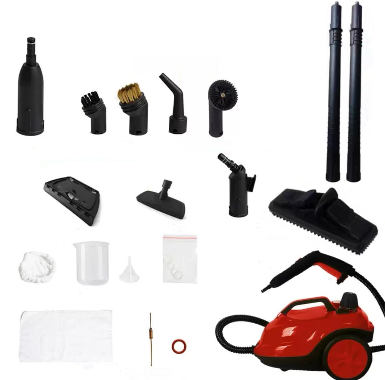 Steam Cleaner, Heavy Duty 2L Canister Steamer with 18 Accessories, Steam Mop for Floor Cleaning, Grout, Upholstery, Car Detailing, High-Temperature Sterilization, and Kitchen Degreasing (Red)