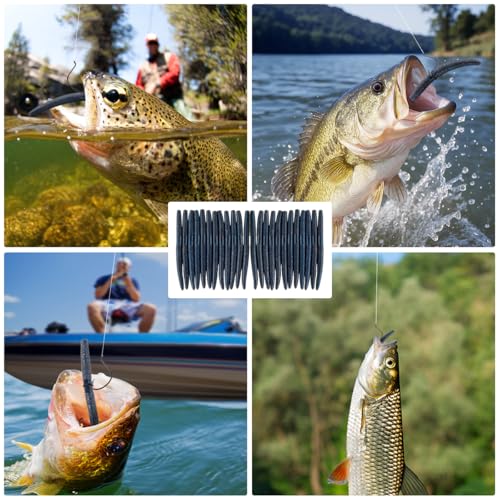 Image of Senko Bait Soft Plastic Lures 5 inch Senkos 24 Pcs for Wacky Rig Freshwater Fishing Green Pumpkin senko with Black Flake